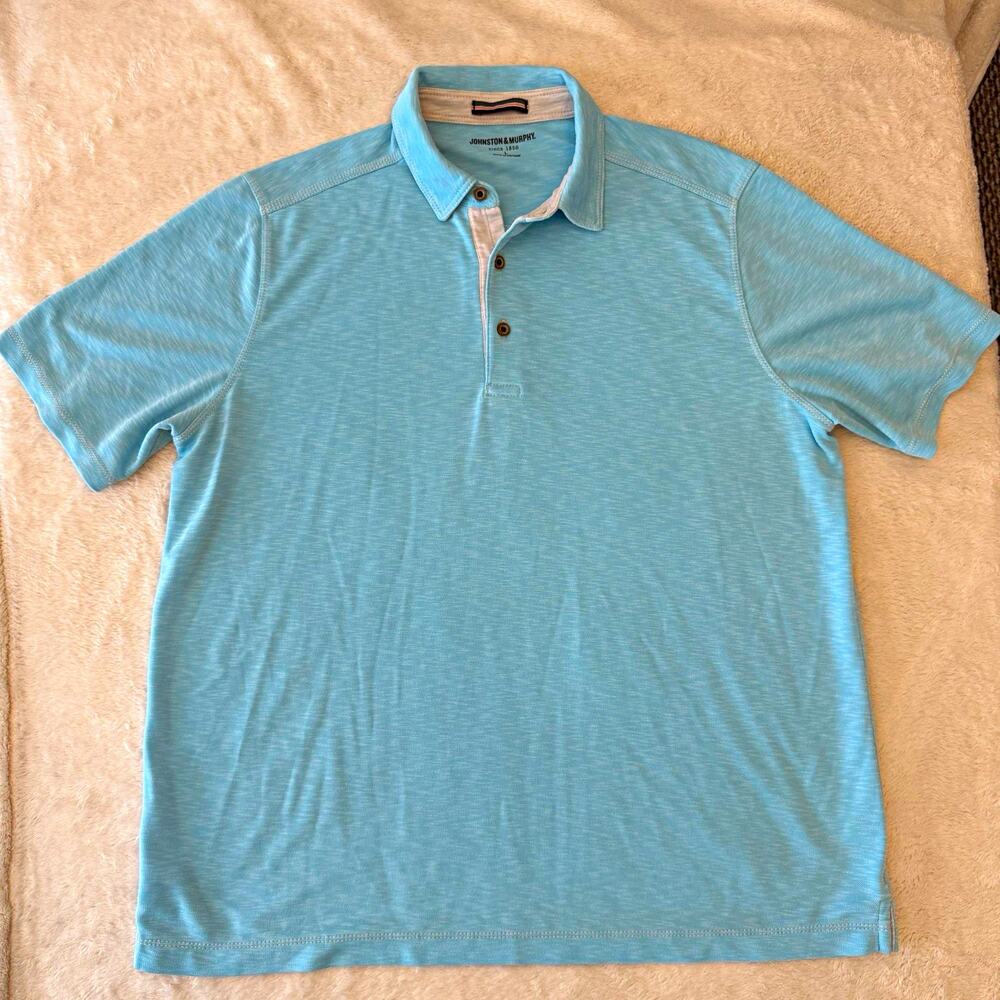 Johnston & Murphy Polo Shirt Men L Blue Solid Short Sleeve Modal/Poly Knit
